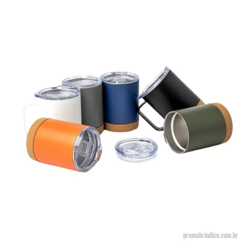 Caneca térmica personalizada - Caneca Térmica de 400ml feita em inox com fundo de cortiça, tampa com bocal e trava de segurança. O item ideal para quem aprecia qualidade e design.