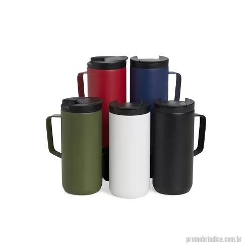 Caneca térmica personalizada - Caneca térmica de inox em parede dupla livre de BPA, capacidade de 400ml. Contém base antiderrapante e tampa plástica com bocal e trava de segurança