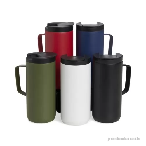Caneca térmica personalizada - Caneca térmica de inox em parede dupla livre de BPA, capacidade de 350ml. Contém base antiderrapante e tampa plástica com bocal e trava de segurança.