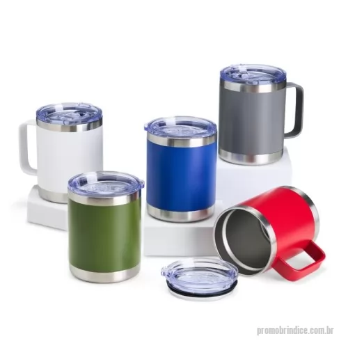 Caneca térmica personalizada - Caneca térmica de inox 350ml com parede dupla. Contém tampa acrílica com bocal e trava de segurança.