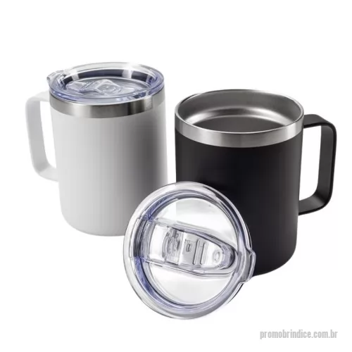 Caneca térmica personalizada - Caneca térmica de inox 350ml com parede dupla. Contém tampa acrílica com bocal e trava de segurança.