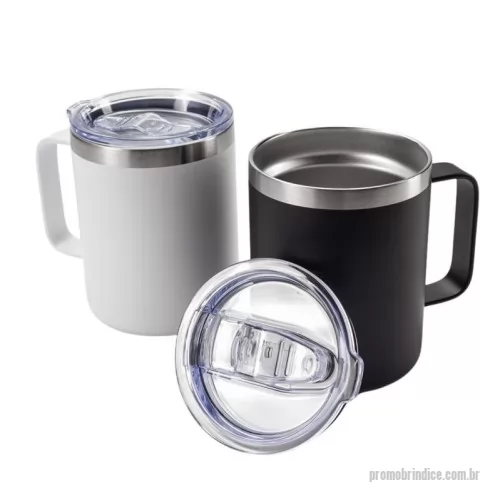 Caneca térmica personalizada - Caneca térmica de inox 350ml com parede dupla. Contém tampa acrílica com bocal e trava de segurança.
