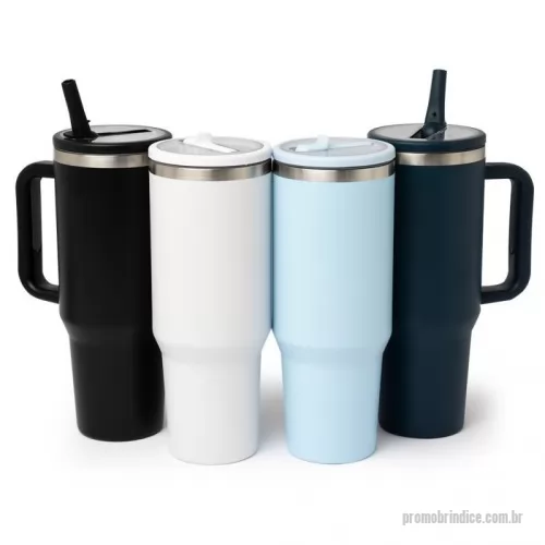 Caneca térmica personalizada - Caneca térmica com capacidade de 1,2 litros em inox 304 com parede dupla. Possui tampa acrílica rosqueável e bico flexível integrado para uso com o canudo. Conta com um prático pegador de plástico e acompanha canudo.  Altura : 26,2 cm Largura : 14,8 cm Circunferência : 31,5 cm Peso aproximado (g): 527