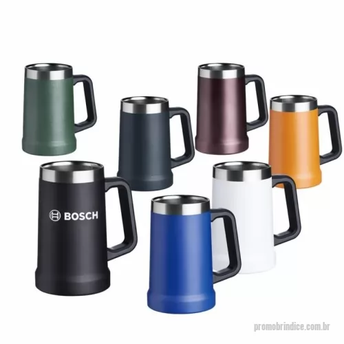 Caneca térmica personalizada - Caneca térmica de inox com pegador plástico, capacidade de 700ml. Gravação da logomarca a laser já incluso.