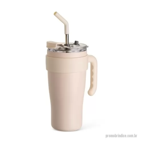 Caneca térmica personalizada - Caneca térmica em inox com capacidade máxima de 800ml. Possui estrutura em parede dupla, alça ergonômica em plástico, tampa rosqueável com vedação a vácuo, protetor para bocal e acesso para canudo com tampa em silicone. Acompanha canudo de inox com ponta de silicone removível.