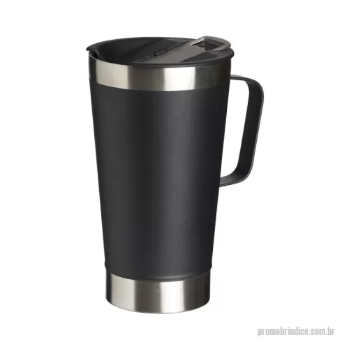 Caneca térmica personalizada - Caneca térmica de inox com capacidade para 500ml. Acompanha uma tampa de plástico e um abridor de garrafas. O abridor fica preso em um encaixe existente na tampa, porém é removível.