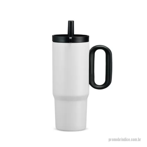 Caneca térmica personalizada - Caneca térmica em inox 304 com pintura eletrostática, alça lateral em plástico e capacidade de até 750ml. Conta com estrutura de parede dupla e vedação a vácuo para manter a temperatura de líquidos por mais tempo. Possui tampa plástica rosqueável com acesso para canudo, infusor removível e alça para fixação de chaveiro ou gancho. Acompanha canudo plástico para encaixe.