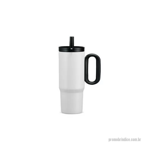 Caneca térmica personalizada - Caneca térmica em inox 304 com pintura eletrostática, alça lateral em plástico e capacidade de até 750 ml. Conta com estrutura de parede dupla e vedação a vácuo para manter a temperatura de líquidos por mais tempo. Possui tampa plástica rosqueável co