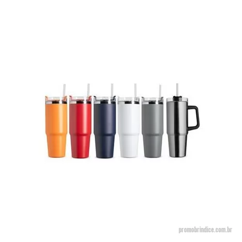 Caneca térmica personalizada - Caneca térmica em inox 304 com pintura eletrostática e capacidade para até 900 ml. Apresenta estrutura de parede dupla e vedação a vácuo, o que permite a conservação da temperatura de líquidos por mais tempo. Dispõe ainda de tampa rosqueável em plást