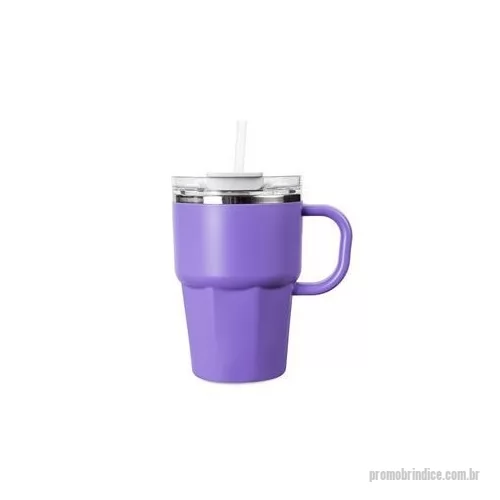 Caneca térmica personalizada - Caneca de parede dupla com interior em inox 304, revestimento externo e alça em plástico polipropileno PP e capacidade máxima de 550 ml. Possui tampa de pressão em AS com protetor para o bocal em PP, além de acesso para canudo e anel de vedação em si
