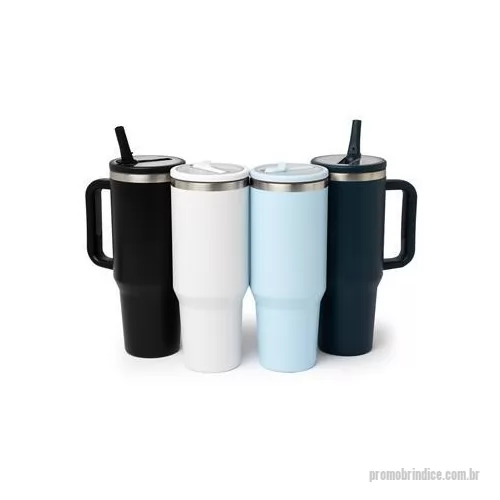 Caneca térmica personalizada - Caneca térmica com capacidade de 1,2 litros em inox 304 com parede dupla. Possui tampa acrílica rosqueável e bico flexível integrado para uso com o canudo. Conta com um prático pegador de plástico e acompanha canudo. Altura : 26,2 cm Largura : 14,8 c