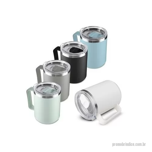 Caneca térmica personalizada - Caneca em plástico PP com interior em inox e capacidade para até 450ml. Possui tampa transparente com anel de vedação e trava de segurança para o bocal. Altura : 11,4 cm Largura : 11,7 cm Circunferência : 27,5 cm Peso aproximado g : 165
