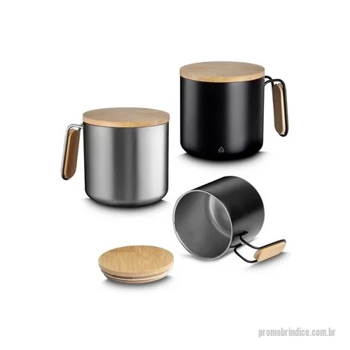 Caneca térmica personalizada - Caneca térmica personalizada com tampa de madeira é um brinde personalizado diferenciado.