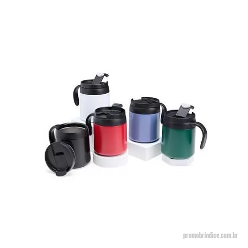 Caneca térmica personalizada - Caneca térmica feita em inox 304 com parede dupla, capacidade de 350 ml. Contém tampa de encaixe com acesso para o bocal, alça plástica e base antiderrapante. Altura : 12,3 cm Largura : 12,6 cm Circunferência : 29,2 cm Peso aproximado g : 232