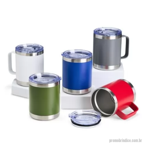Caneca térmica personalizada - Descrição: Caneca térmica de inox 350ml com parede dupla. Contém tampa acrílica com bocal e trava de segurança.  Altura :  11,6 cm  Largura :  11,9cm  Circunferência :  27,6 cm  Medidas aproximadas para gravação (CxL):  7,5 cm x 4 cm  Peso aproximado (g):  299
