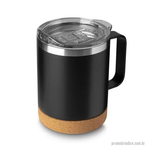 Caneca térmica personalizada - Caneca térmica com capacidade de 350ml, produzida em aço inox com parede dupla e isolamento a vácuo, estrutura que contribui para conservar a temperatura das bebidas. A superfície externa recebe pintura a pó, proporcionando acabamento uniforme e agra