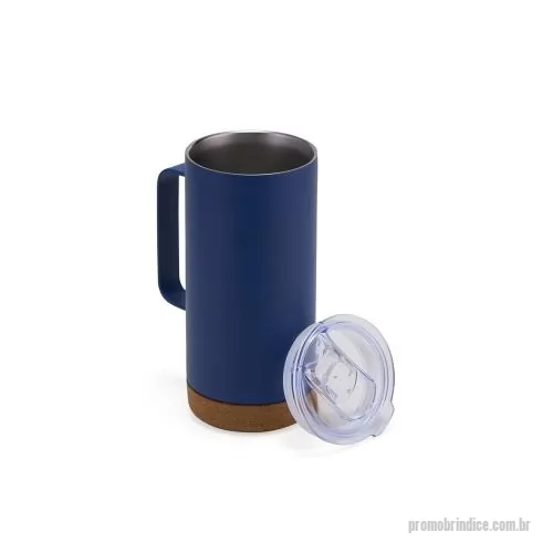 Caneca térmica personalizada - Combinando o brilho do inox ao toque natural da cortiça, esta caneca térmica de 500ml entrega uma presença elegante e funcional para diferentes momentos do dia. Sua estrutura em inox favorece a conservação da bebida, enquanto o fundo em cortiça agreg