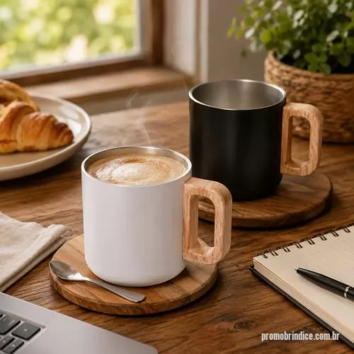 Caneca térmica personalizada - Caneca térmica com capacidade de 400ml, desenvolvida com parede dupla em aço inox, utilizando inox 304 na parte interna e inox 201 na estrutura externa. Essa composição contribui para conservar a temperatura da bebida por mais tempo, oferecendo prati