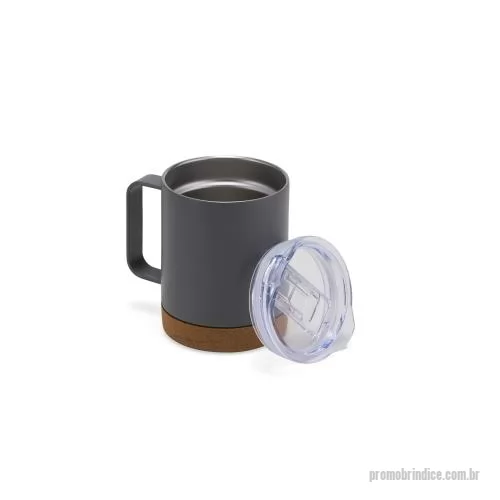 Caneca térmica personalizada - Caneca térmica de 400ml feita em inox, com fundo de cortiça, tampa com bocal e trava de segurança, oferecendo praticidade para bebidas quentes ou frias no dia a dia. O acabamento fosco em cores variadas combina com o detalhe natural da cortiça, crian