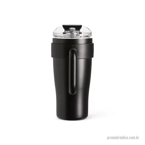 Caneca térmica personalizada - Com capacidade máxima de 800ml, esta caneca térmica em inox possui estrutura de parede dupla, alça ergonômica em plástico e tampa rosqueável com vedação a vácuo, ideal para manter bebidas protegidas durante a rotina. O acesso para canudo com tampa em