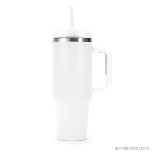 Caneca térmica personalizada - Caneca térmica com capacidade de 1,2 litros feita em inox 304 com parede dupla, contém tampa acrílica rosqueável com acesso para canudo e pegador plástico com aderência emborrachada. Acompanha canudo plástico.