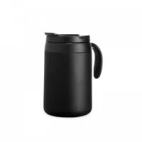 Caneca térmica feita em inox 304 com parede dupla, capacidade de 500ml. Contém tampa com acesso para o bocal, alça plástica e base antiderrapante. Disponível nas cores: azul, branca, dourada, preta, verde e vermelha. Personalização à Laser ou Silkscreen.