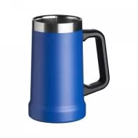 Caneca térmica de inox com pegador plástico, capacidade de 700ml. Material livre de BPA.