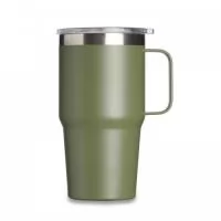 Caneca térmica de Inox com capacidade para 700ml. Acompanha uma tampa de plástico transparente.