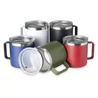 Caneca Metal Térmica Parede Dupla com Tampa Transparente