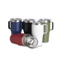 Caneca térmica de Inox com capacidade para 700ml. Acompanha uma tampa de plástico transparente 