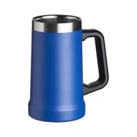 Caneca térmica de inox com pegador plástico, capacidade de 700ml.