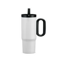 Caneca térmica em inox 304 com pintura eletrostática, alça lateral em plástico e capacidade de até 750ml. Conta com estrutura de parede dupla e vedação a vácuo para manter a temperatura de líquidos por mais tempo. Possui tampa plástica rosqueável com acesso para canudo, infusor removível e alça para fixação de chaveiro ou gancho. Acompanha canudo plástico para encaixe.