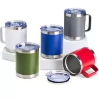 Descrição: Caneca térmica de inox 350ml com parede dupla. Contém tampa acrílica com bocal e trava de segurança.  Altura :  11,6 cm  Largura :  11,9cm  Circunferência :  27,6 cm