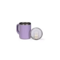 Caneca de parede dupla, com interior em inox 304 e revestimento externo e alça em plástico polipropileno PP . Com capacidade máxima de 450 ml, possui tampa de pressão em AS com protetor deslizante para o bocal em PP. Altura : 11,8 cm Largura : 12,1 c