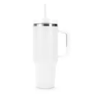 Caneca térmica com capacidade de 1,2 litros feita em inox 304 com parede dupla, contém tampa acrílica rosqueável com acesso para canudo e pegador plástico com aderência emborrachada. Acompanha canudo plástico.