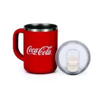 Caneca térmica de 500ml em aço inox, com parede dupla, acabamento colorido, alça lateral e tampa transparente com sistema de fechamento. Ideal para café, chá, bebidas quentes ou frias. Excelente opção de brinde corporativo personalizado para empresas, eventos, campanhas e ações promocionais.