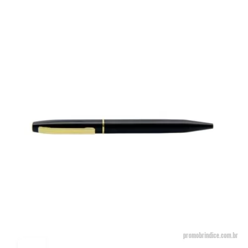Caneta com clip personalizada - Caneta esferográfica em metal com detalhes em dourado.