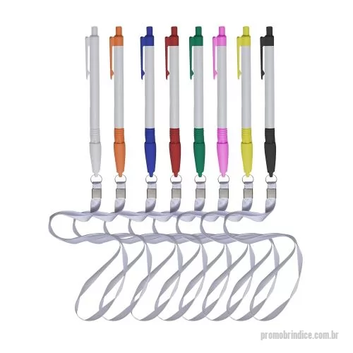 Caneta com cordão personalizada - Caneta Plástica com Cordão