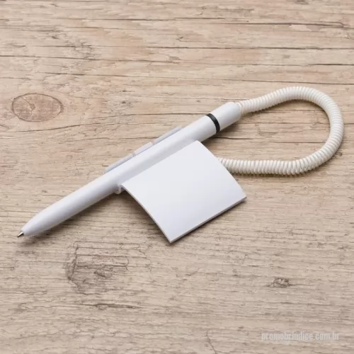 Caneta com suporte personalizada - Caneta balcão plástica com suporte e adesivo auto colante. Carga esferográfica azul. 