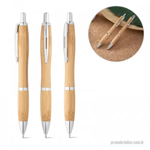 Caneta de bambu personalizada - Esferográfica em bambu com clipe de metal. Até 1,5 km de escrita. ø13 x 143 mm
