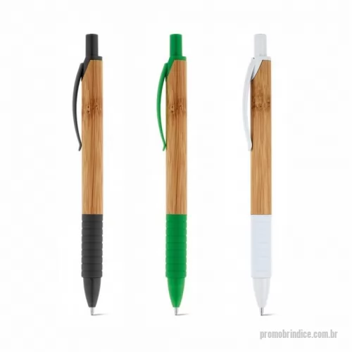 Caneta de bambu personalizada - Caneta esferográfica em bambu com antideslizante e com clipe e ponteira de plástico. 11 x 142 mm