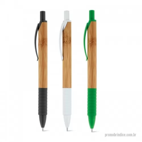 Caneta de bambu personalizada - Esferográfica em bambu com antideslizante e com clipe e ponteira de plástico.