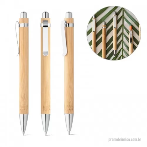 Caneta de bambu personalizada - Esferográfica em bambu com clipe em metal. 