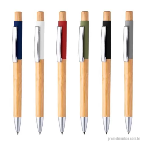 Caneta de bambu personalizada - Caneta esferográfica em alumínio reciclável com escrita em azul. Refil parker e acionador e corpo em bambu. 14,5x 1,0cm