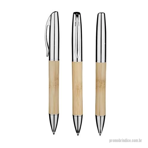 Caneta de bambu personalizada - Caneta corpo de bambu com detalhes em metal.