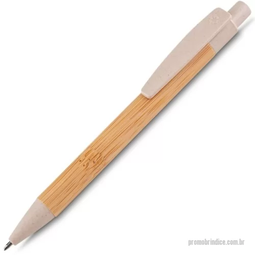 Caneta de bambu personalizada - Caneta corpo de bambu com detalhes em plástico. Acompanha estojo de papel bambu print.