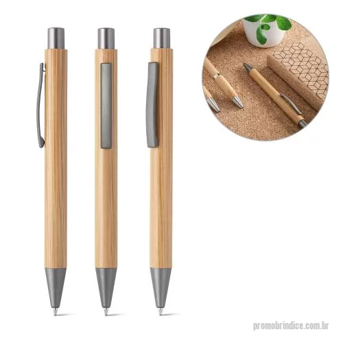 Caneta de bambu personalizada - Caneta esferográfica em bambu com clipe de metal. Escrita em azul até 1.5 km.
