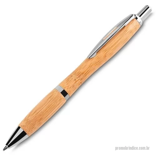 Caneta de bambu personalizada - Caneta corpo de bambu com detalhes em metal. Acompanha estojo de papel bambu print.