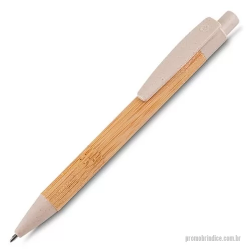 Caneta de bambu personalizada - Caneta corpo de bambu com detalhes em plástico. Acompanha estojo de papel bambu print.