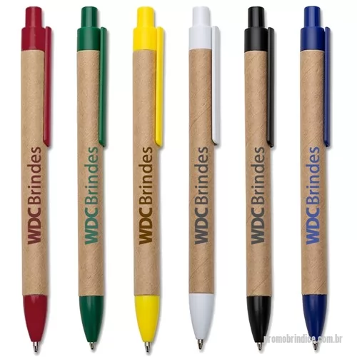 Caneta ecológica personalizada - Caneta ecológica de papelão com detalhes coloridos. 